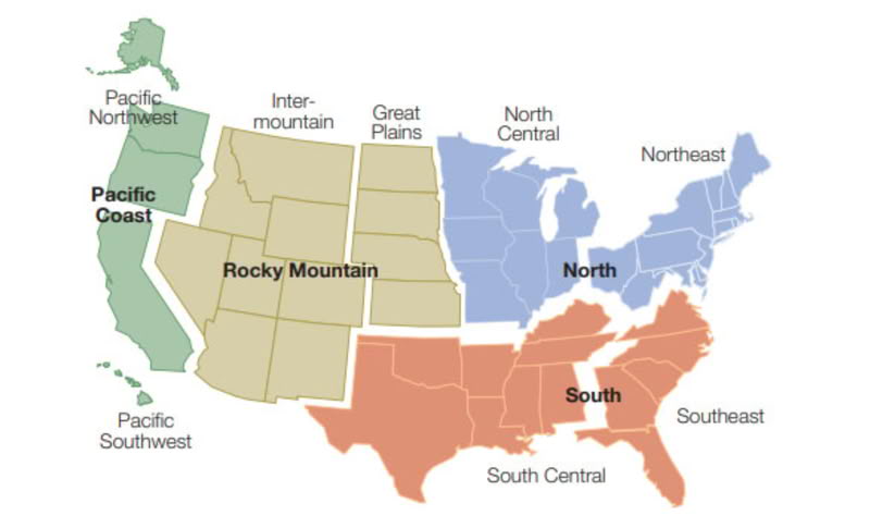 US forest regions and sub‐regions